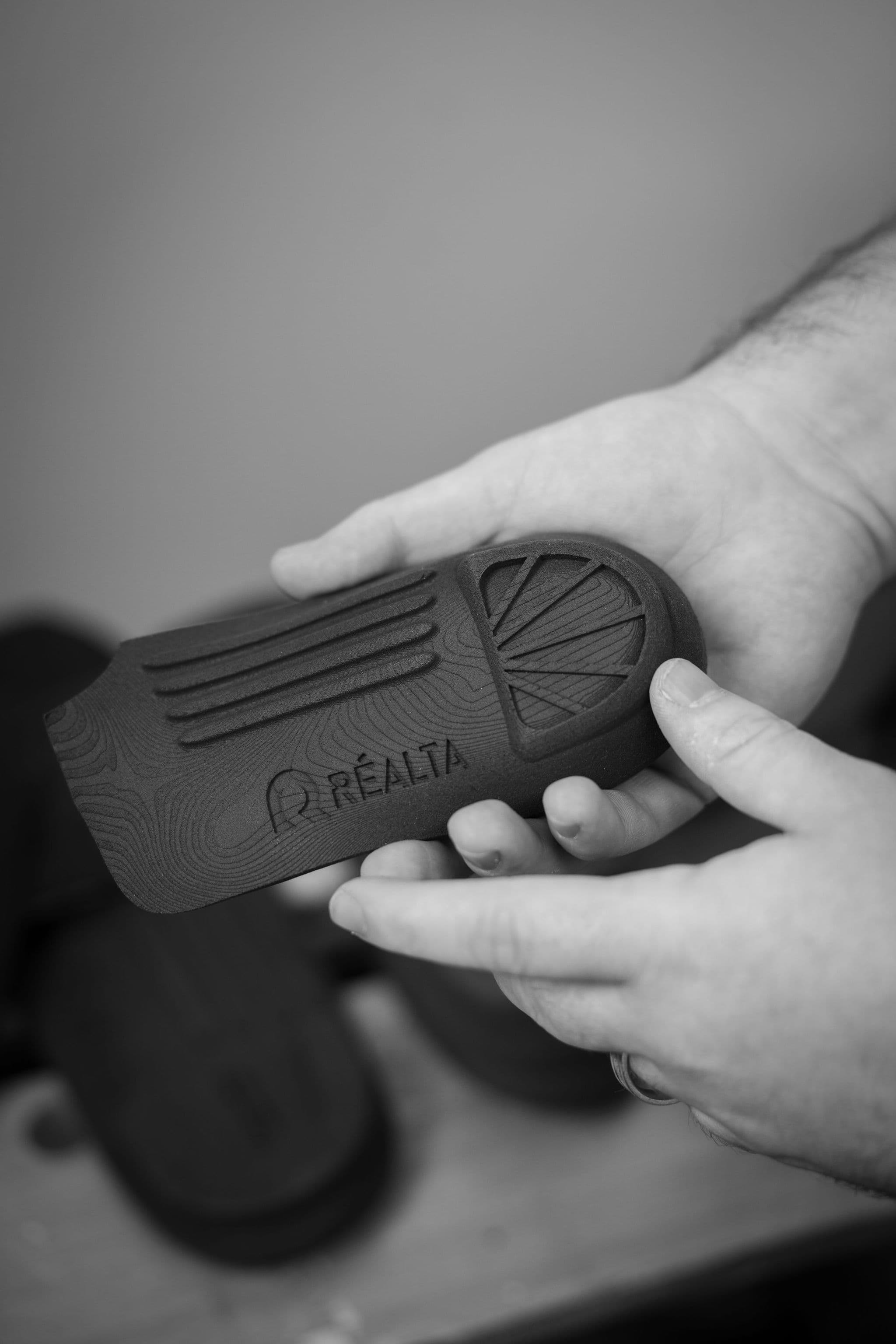 A naked PA11 orthotic shell showing printed features